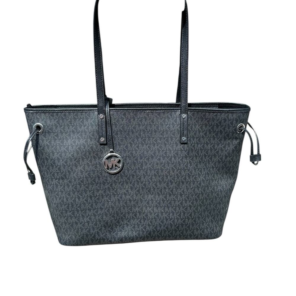 Michael Kors Black MK Logo Jet Set Travel Tote - Picture 5 of 12